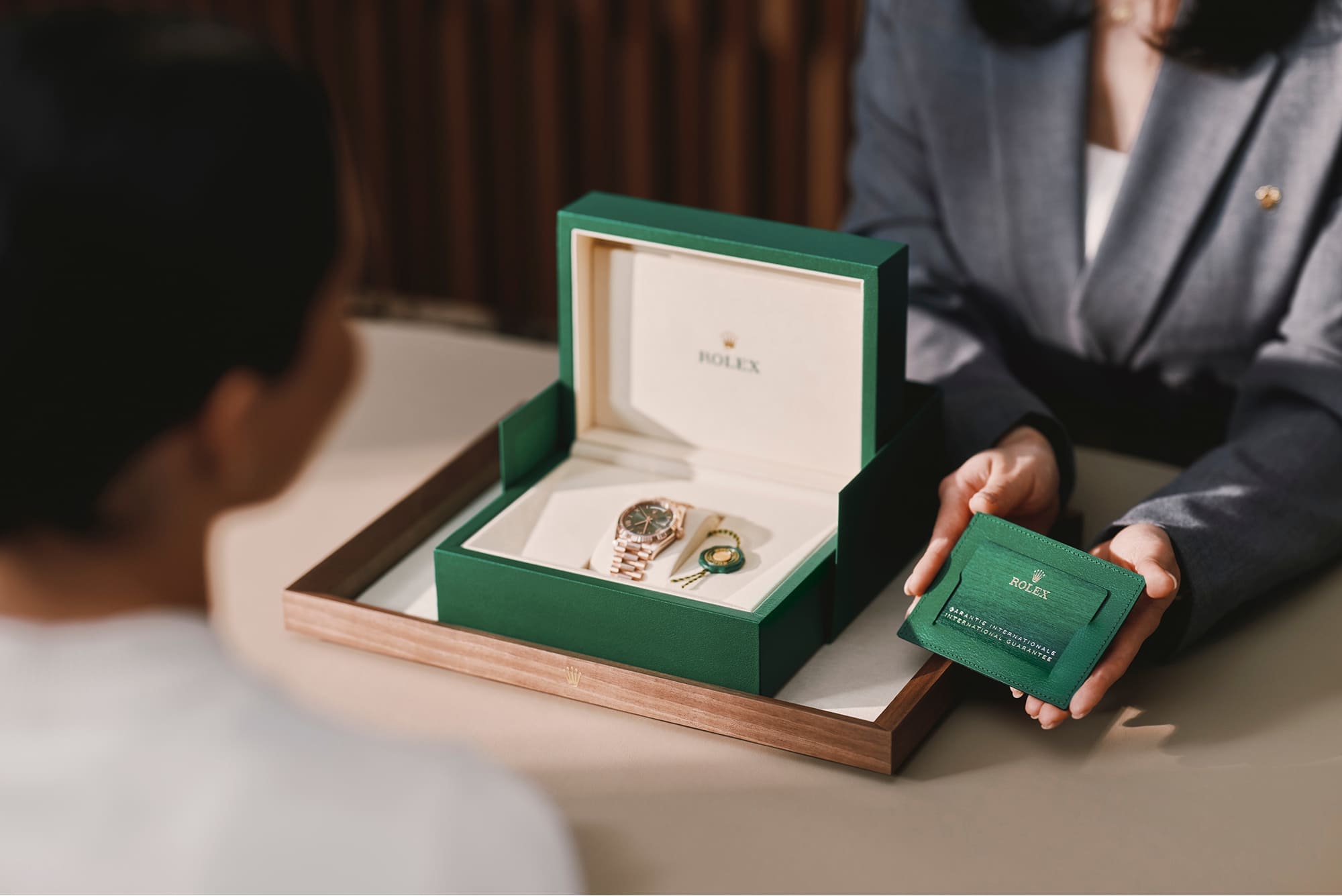 Rolex watch box and international guarantee card presented to a client - Chang Ein Hong