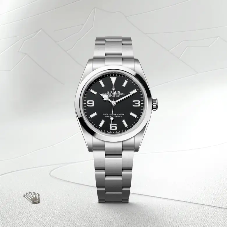 The The Rolex Explorer 36 in Oystersteel shown against a muted, elegant background. - Chang Ein Hong