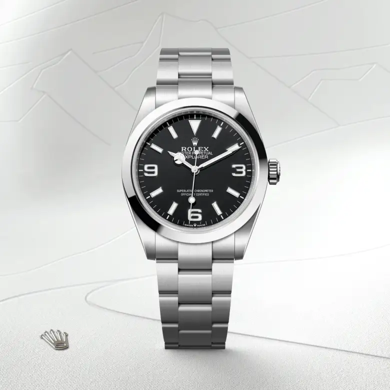 The The Rolex Explorer 40 in Oystersteel shown against a muted, elegant background. - Chang Ein Hong