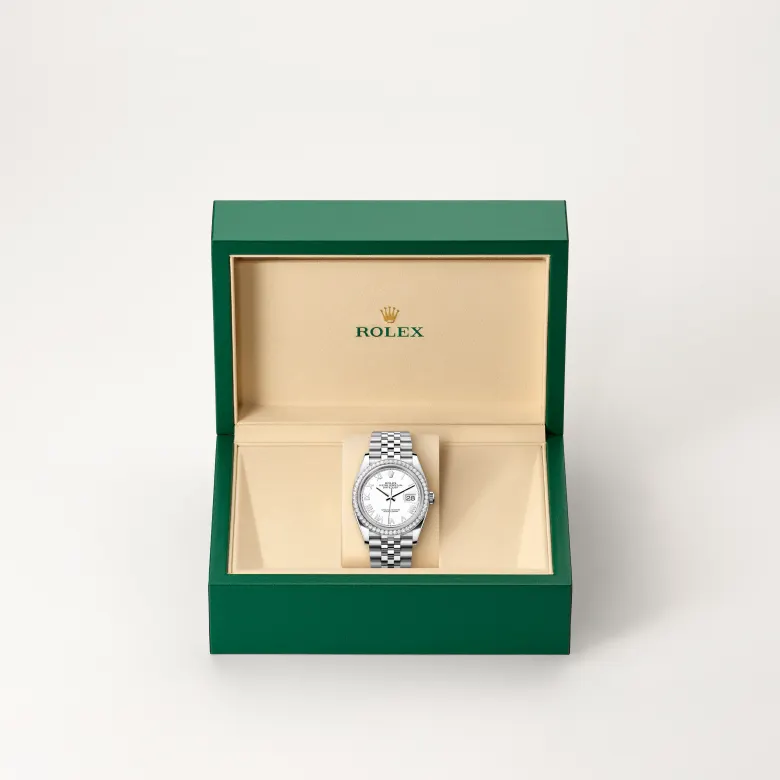 The The Rolex Datejust 36 in Oystersteel, white gold and diamonds in the Rolex presentation box. - Chang Ein Hong