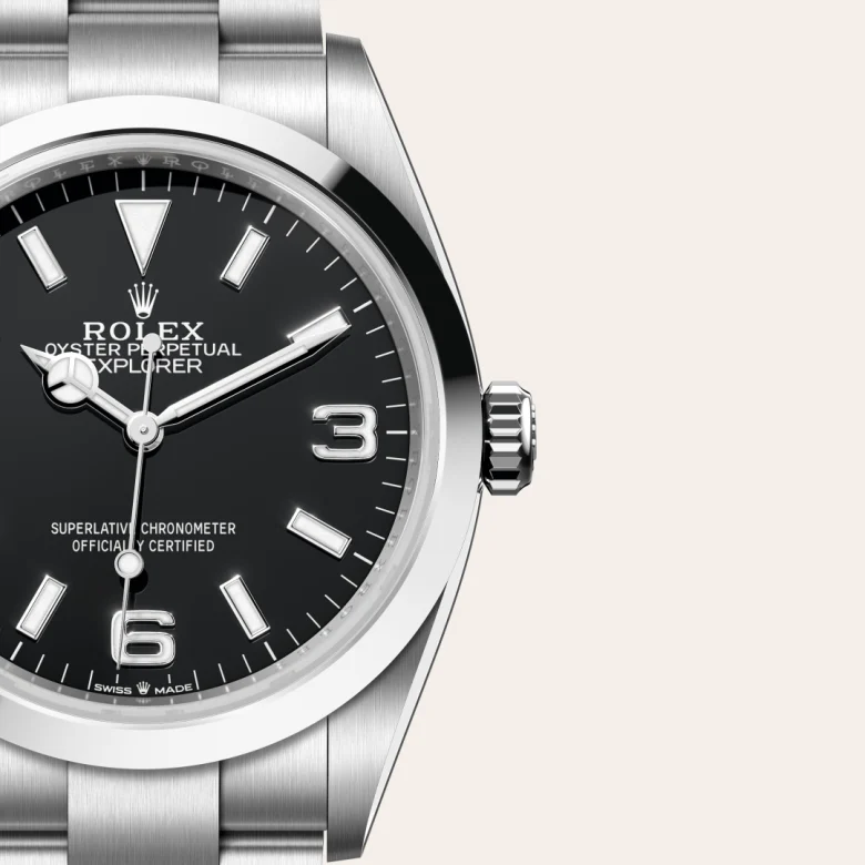 A close-up view of the The Rolex Explorer 36 in Oystersteel. - Chang Ein Hong