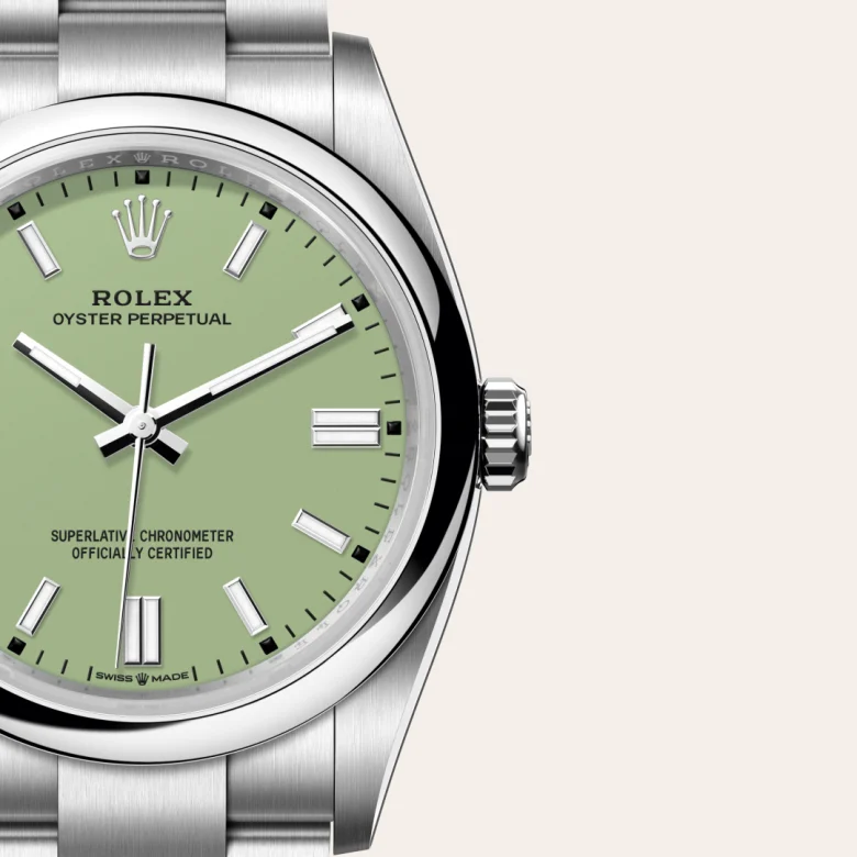 A close-up view of the The Rolex Oyster Perpetual 36 in Oystersteel. - Chang Ein Hong