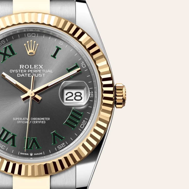 A close-up view of the The Rolex Datejust 41 in Oystersteel and yellow gold. - Chang Ein Hong