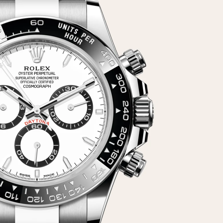 A close-up view of the The Rolex Cosmograph Daytona in Oystersteel. - Chang Ein Hong