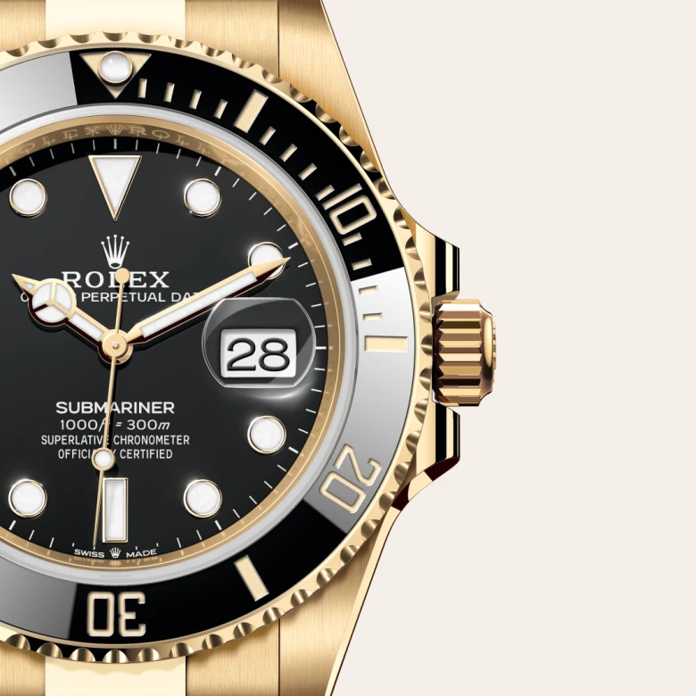 A close-up view of the The Rolex Submariner Date in yellow gold. - Chang Ein Hong
