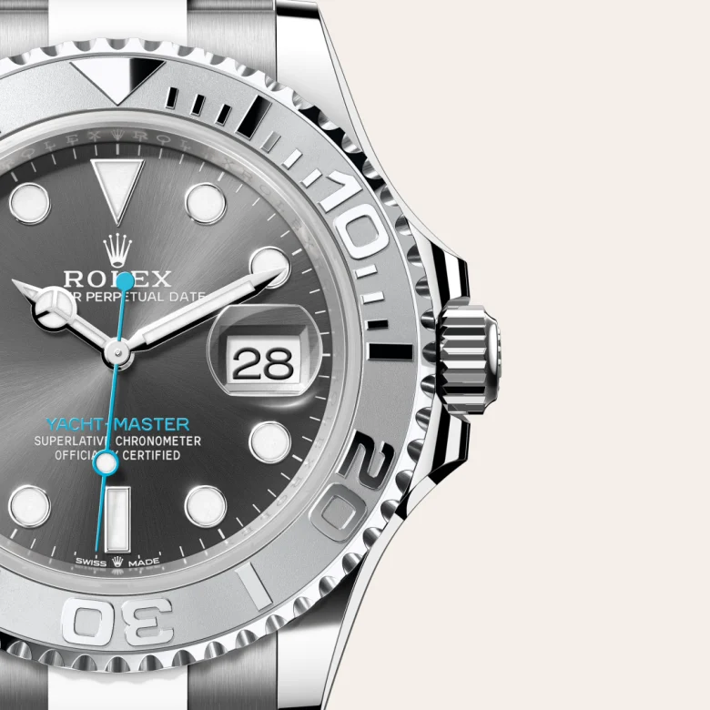 A close-up view of the The Rolex Yacht-Master 40 in Oystersteel and platinum. - Chang Ein Hong