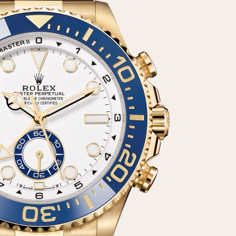 A close-up view of the The Rolex Yacht-Master II in yellow gold. - Chang Ein Hong