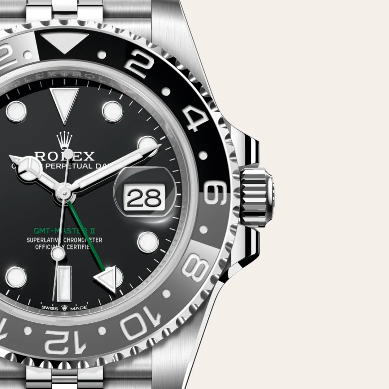 A close-up view of the The Rolex GMT-Master II in Oystersteel. - Chang Ein Hong