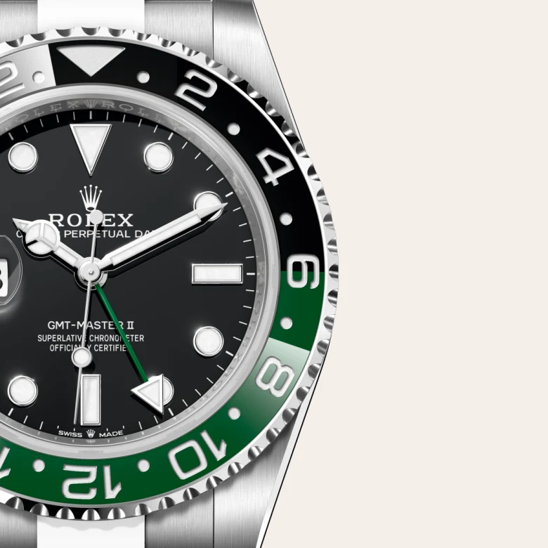 A close-up view of the The Rolex GMT-Master II in Oystersteel. - Chang Ein Hong