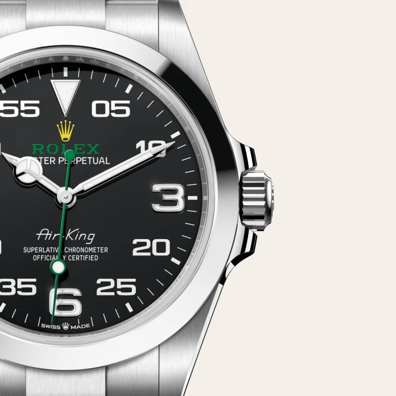A close-up view of the The Rolex Air-King in Oystersteel. - Chang Ein Hong