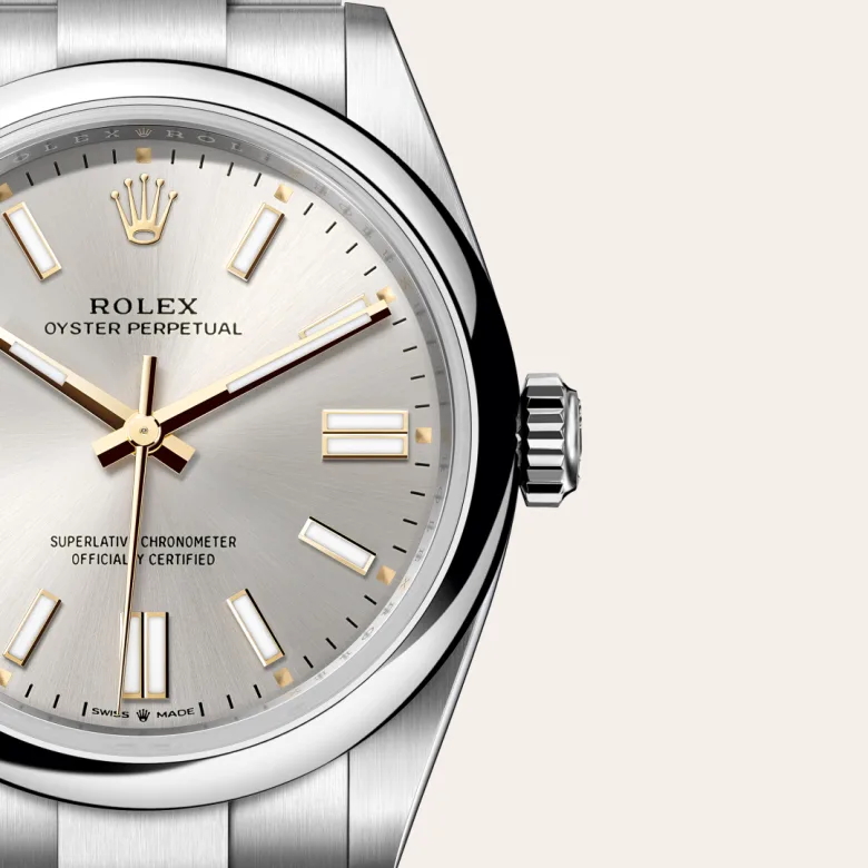 A close-up view of the The Rolex Oyster Perpetual 41 in Oystersteel. - Chang Ein Hong