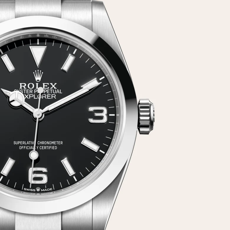 A close-up view of the The Rolex Explorer 40 in Oystersteel. - Chang Ein Hong