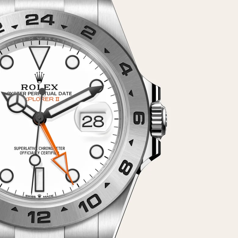 A close-up view of the The Rolex Explorer II in Oystersteel. - Chang Ein Hong