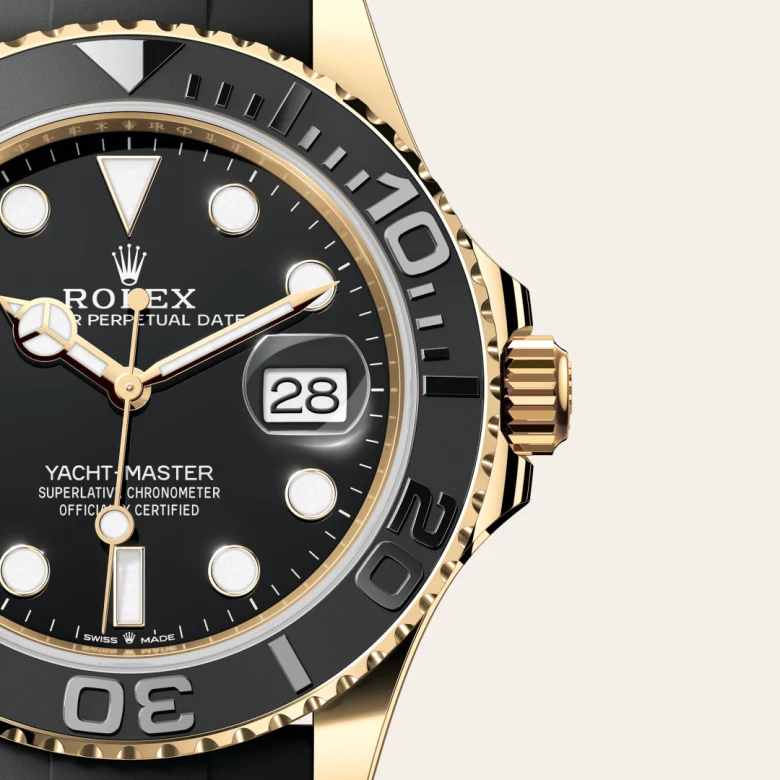 A close-up view of the The Rolex Yacht-Master 42 in yellow gold. - Chang Ein Hong