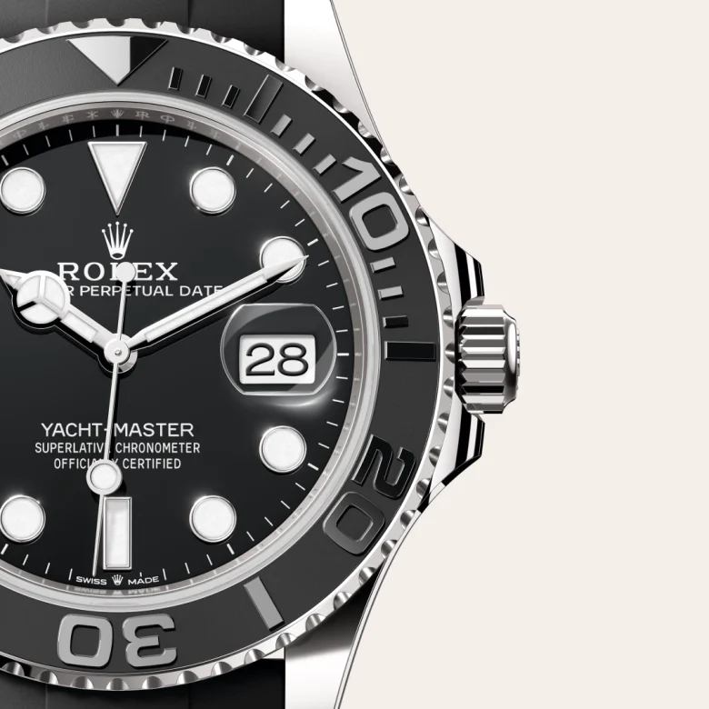 A close-up view of the The Rolex Yacht-Master 42 in white gold. - Chang Ein Hong