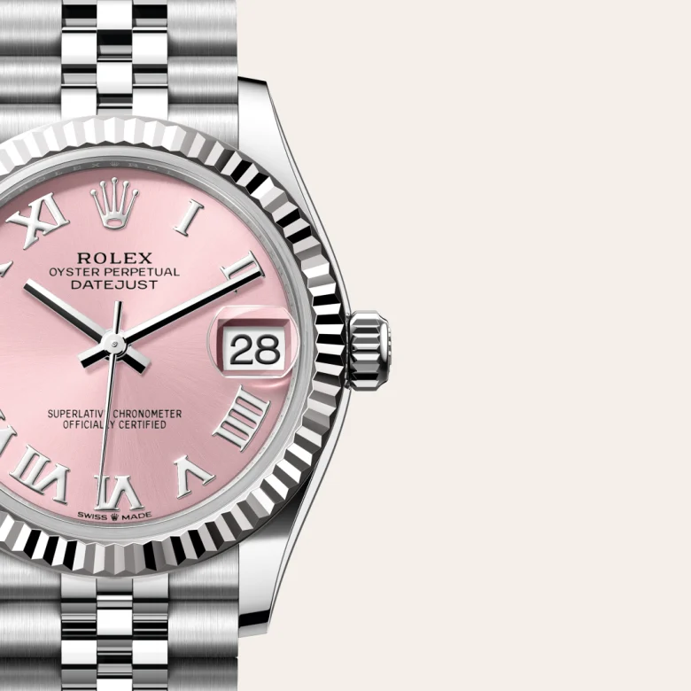 A close-up view of the The Rolex Datejust 31 in Oystersteel and white gold. - Chang Ein Hong