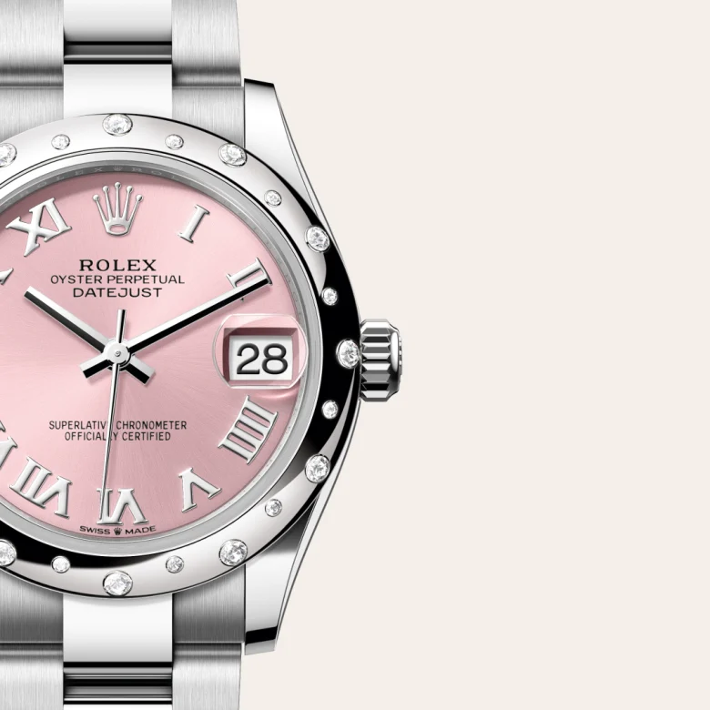 A close-up view of the The Rolex Datejust 31 in Oystersteel, white gold and diamonds. - Chang Ein Hong