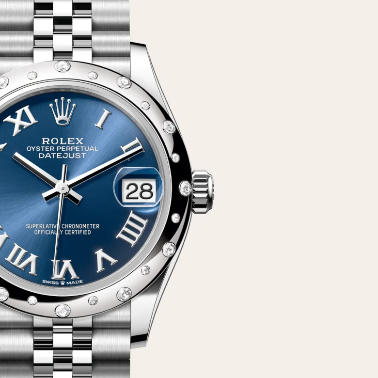 A close-up view of the The Rolex Datejust 31 in Oystersteel, white gold and diamonds. - Chang Ein Hong