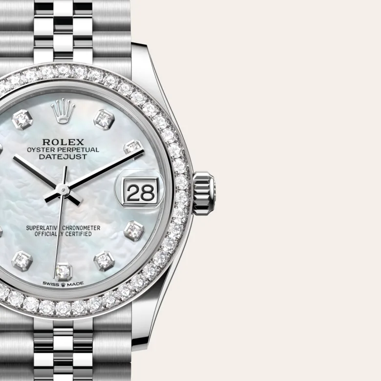A close-up view of the The Rolex Datejust 31 in Oystersteel, white gold and diamonds. - Chang Ein Hong
