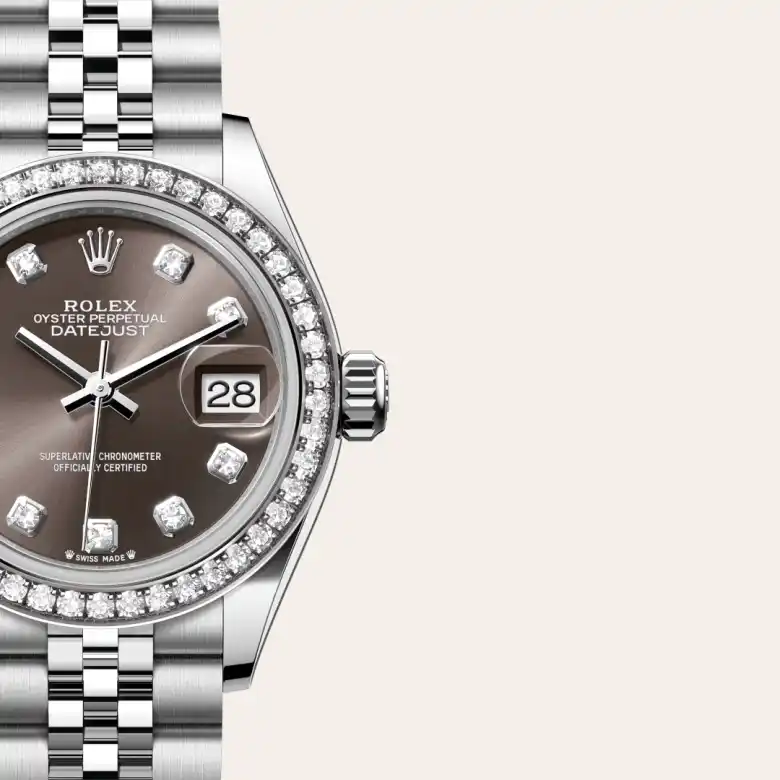 A close-up view of the The Rolex Lady-Datejust in Oystersteel, white gold and diamonds. - Chang Ein Hong