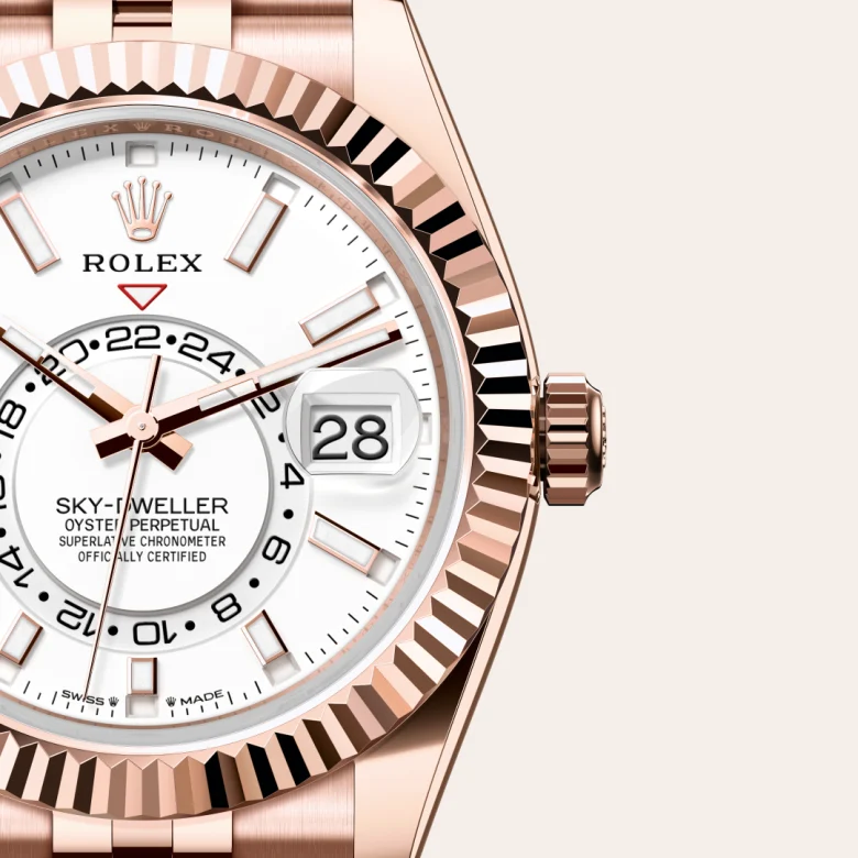 A close-up view of the The Rolex Sky-Dweller in Everose gold. - Chang Ein Hong