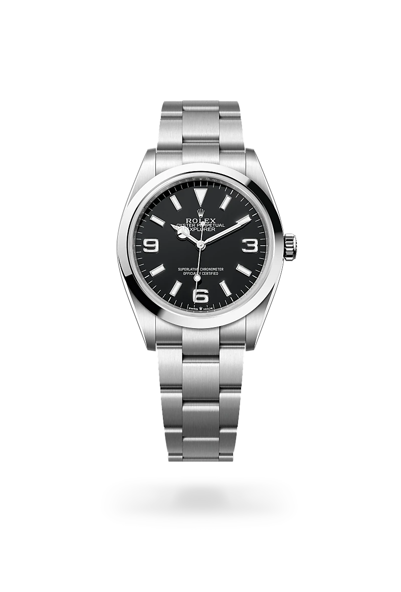 Rolex Explorer 36 in Oystersteel with black dial, characteristic 3, 6 and 9 Chromalight numerals and smooth bezel - Chang Ein Hong