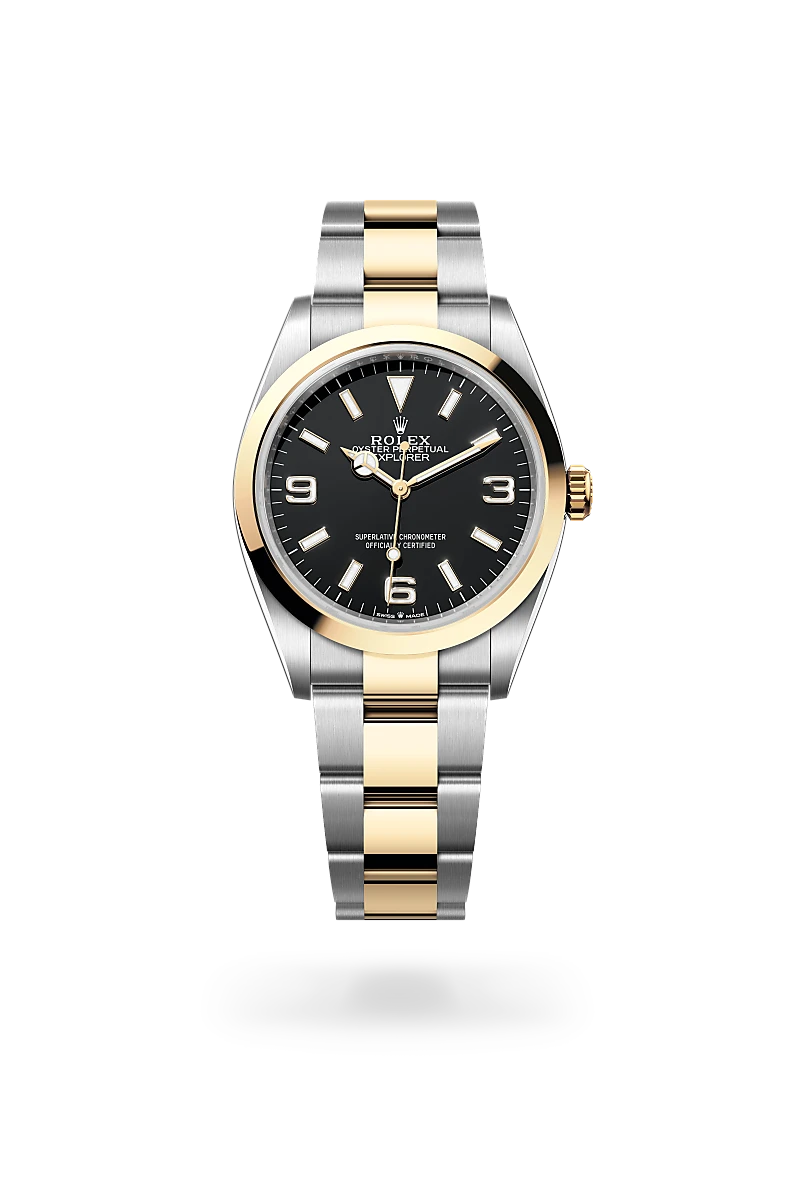 Rolex Explorer 36 in yellow Rolesor with black dial, Chromalight 3, 6 and 9 numerals and smooth yellow gold bezel - Chang Ein Hong