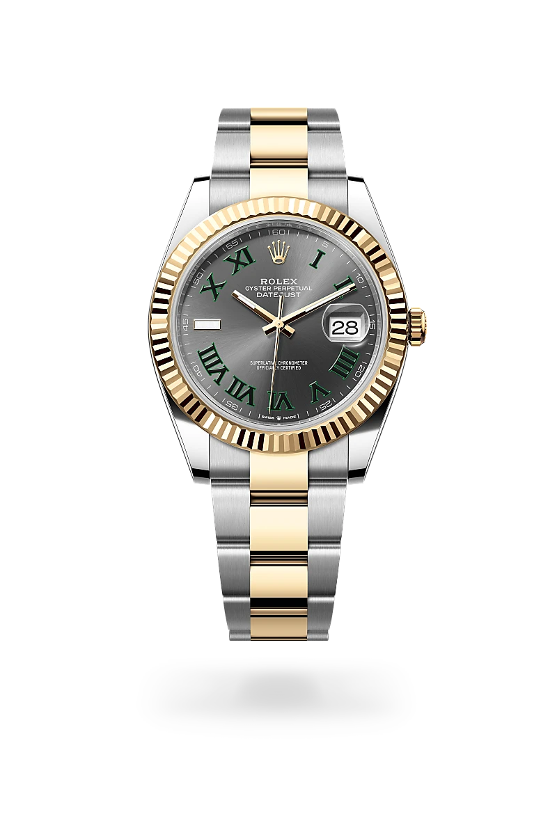Rolex Datejust 41 in yellow Rolesor with slate dial, green Roman numeral hour markers, fluted yellow gold bezel and Oyster bracelet - Chang Ein Hong