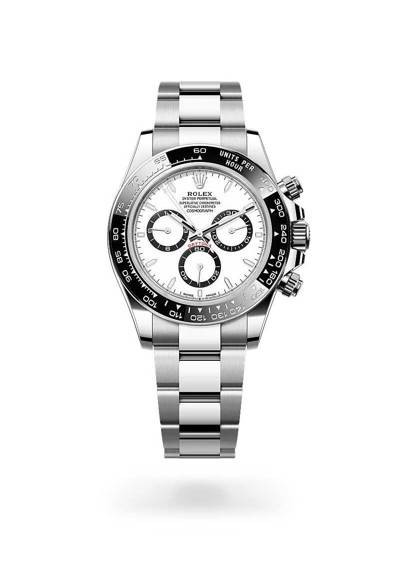 Rolex Cosmograph Daytona in Oystersteel with white dial, black subdials, black Cerachrom tachymeter bezel and Oyster bracelet - Chang Ein Hong