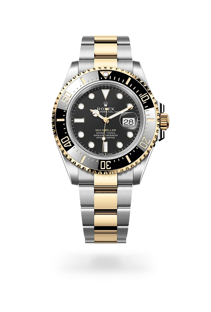Rolex Sea-Dweller in yellow Rolesor with black dial, unidirectional rotatable black Cerachrom bezel and Oyster bracelet - Chang Ein Hong