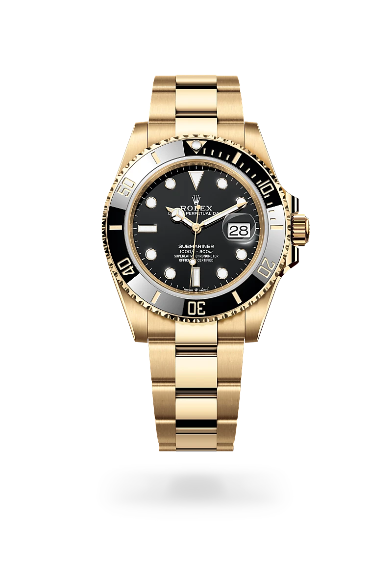 Rolex Submariner Date 41 mm in 18 ct yellow gold with black dial, unidirectional rotatable black Cerachrom bezel and Oyster bracelet - Chang Ein Hong