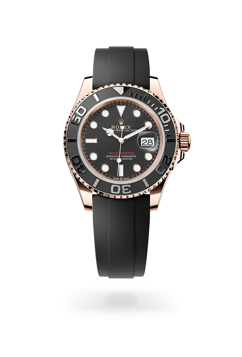 Rolex Yacht-Master 40 in 18 ct Everose gold with black dial, bidirectional rotatable black Cerachrom bezel and Oysterflex bracelet - Chang Ein Hong