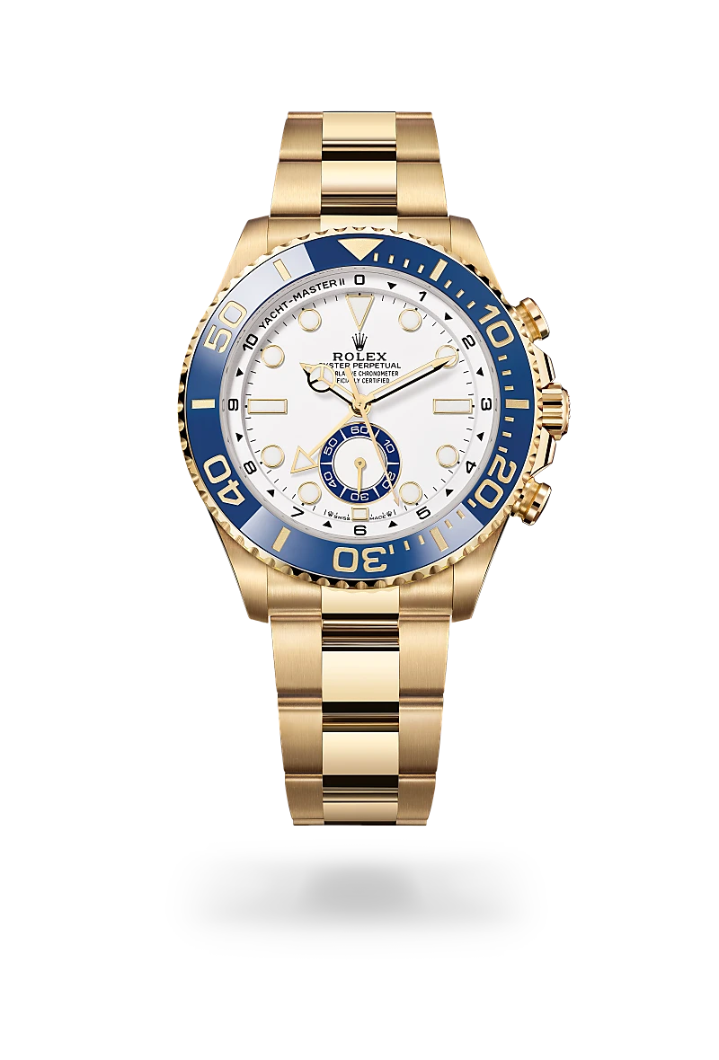 Rolex Yacht-Master II in 18 ct yellow gold with white dial, regatta countdown function, blue Cerachrom bezel and Oyster bracelet - Chang Ein Hong