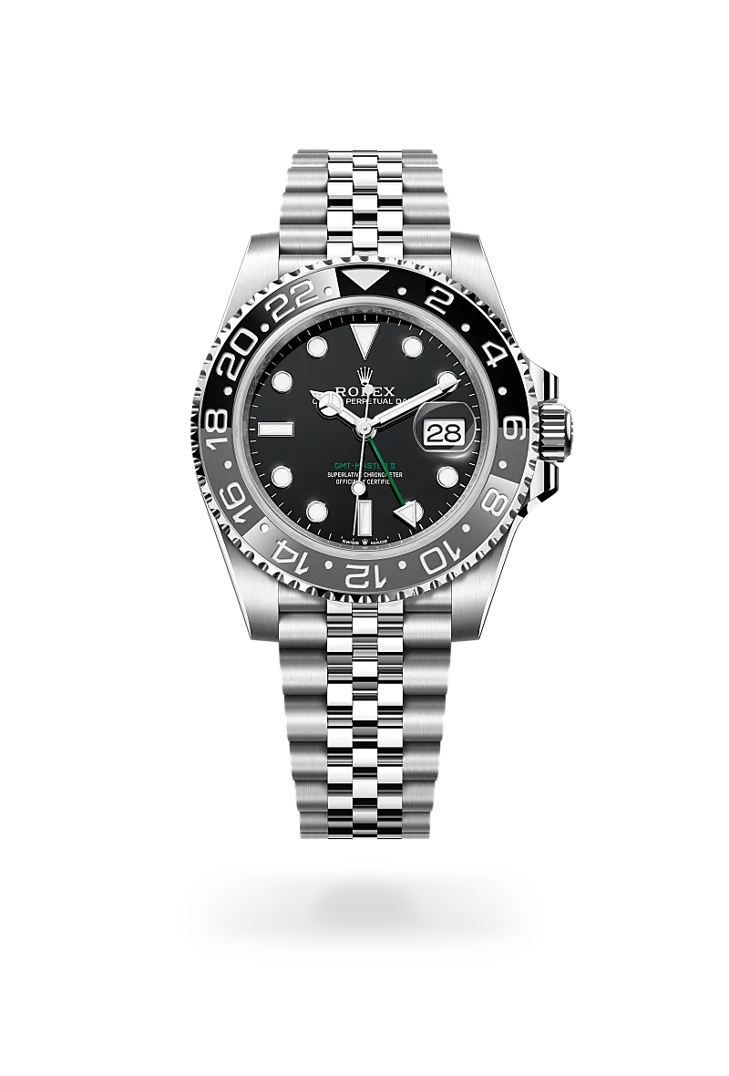 Rolex GMT-Master II in Oystersteel with black dial, bidirectional rotatable grey and black Cerachrom bezel and Jubilee bracelet - Chang Ein Hong