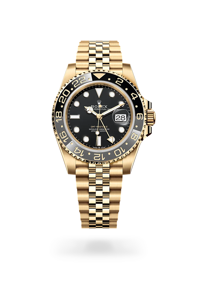 Rolex GMT-Master II in 18 ct yellow gold with black dial, bidirectional rotatable black Cerachrom bezel and Jubilee bracelet - Chang Ein Hong