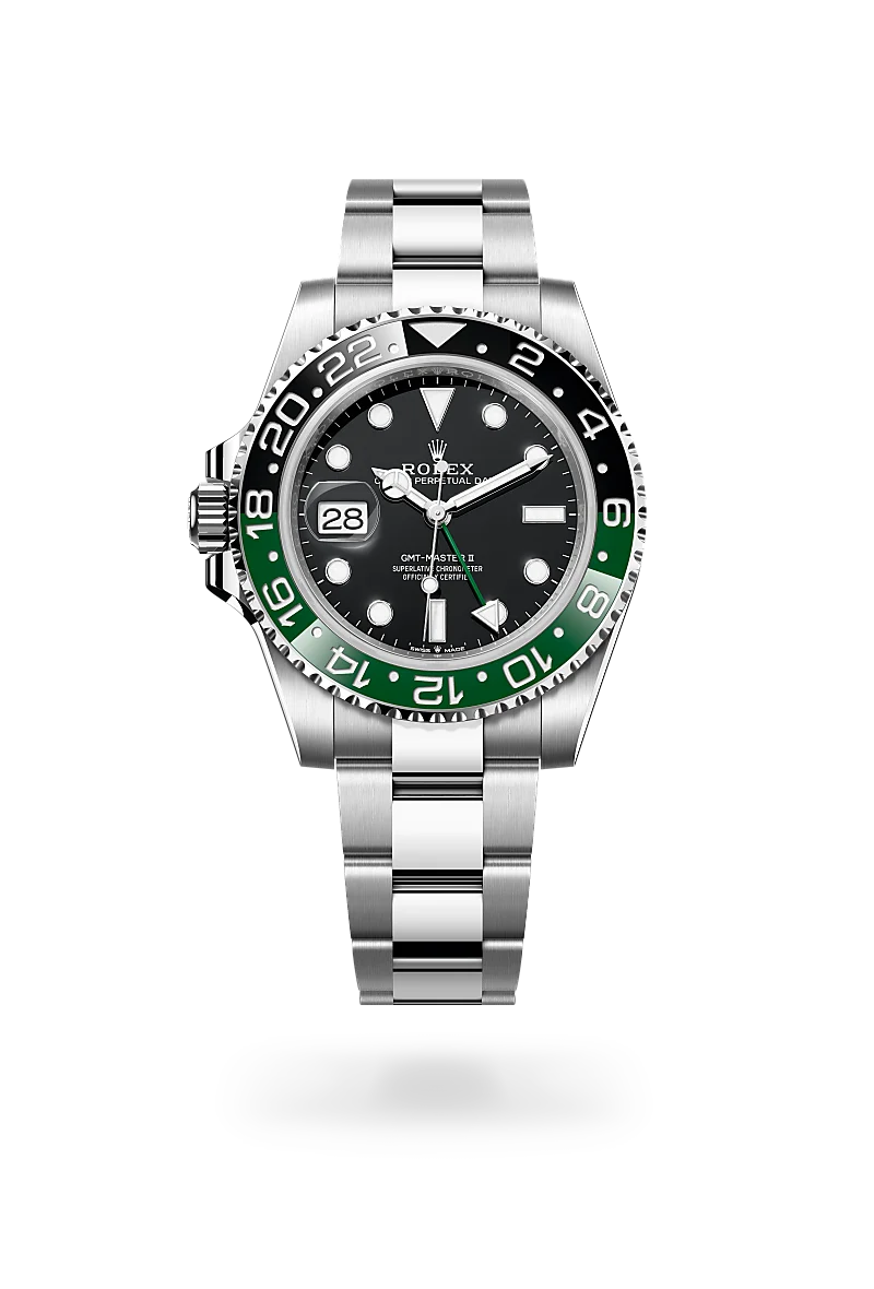 Rolex GMT-Master II in Oystersteel with black dial, left-handed crown, bidirectional rotatable black and green Cerachrom bezel and Oyster bracelet - Chang Ein Hong