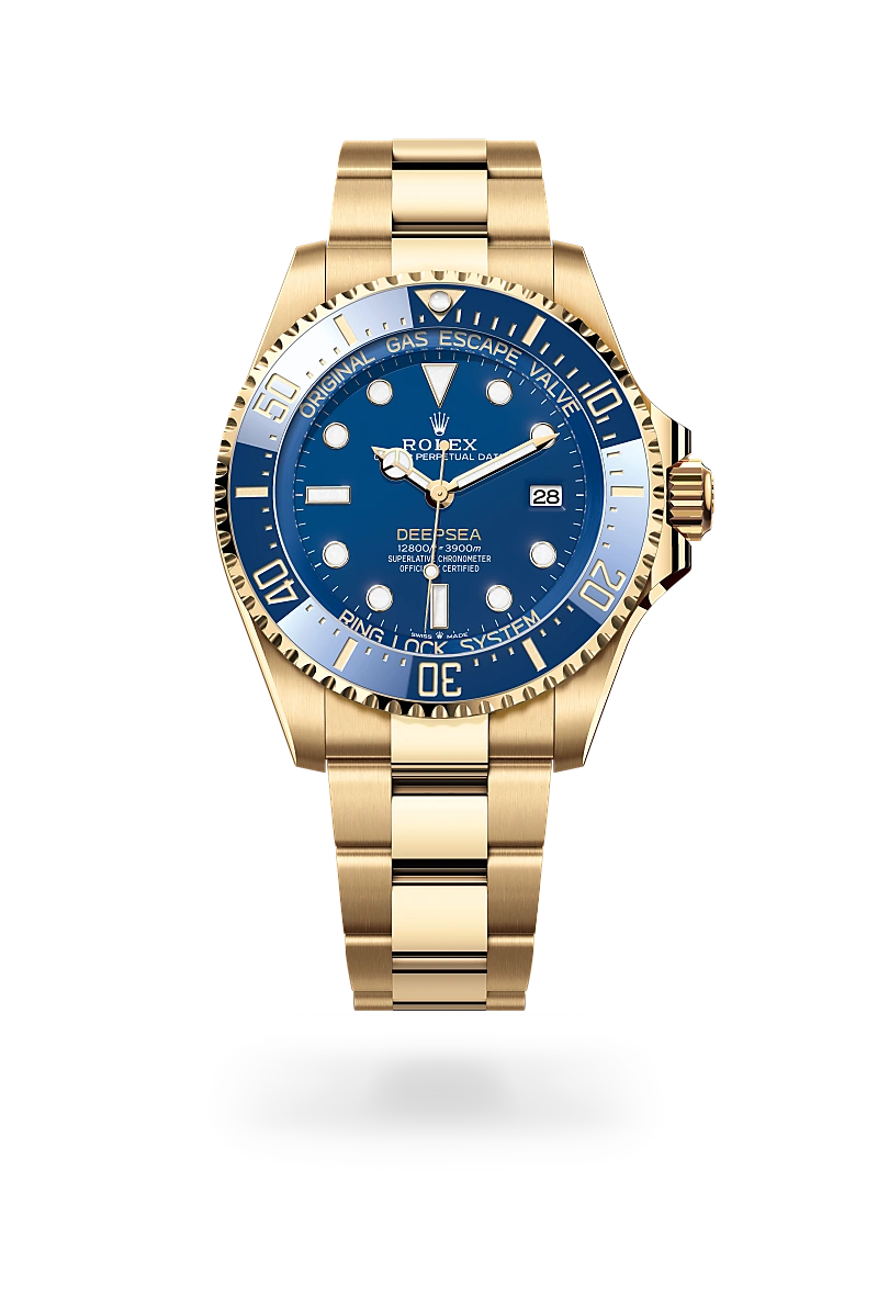 Rolex Deepsea in 18 ct yellow gold with blue dial, unidirectional rotatable blue Cerachrom bezel, Ring Lock System and Oyster bracelet - Chang Ein Hong