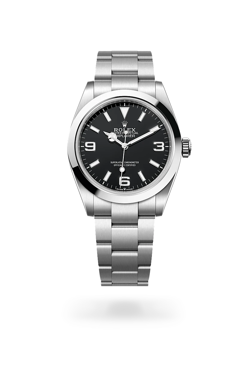Rolex Explorer 40 in Oystersteel with black dial, Chromalight 3, 6 and 9 numerals and smooth bezel on Oyster bracelet - Chang Ein Hong