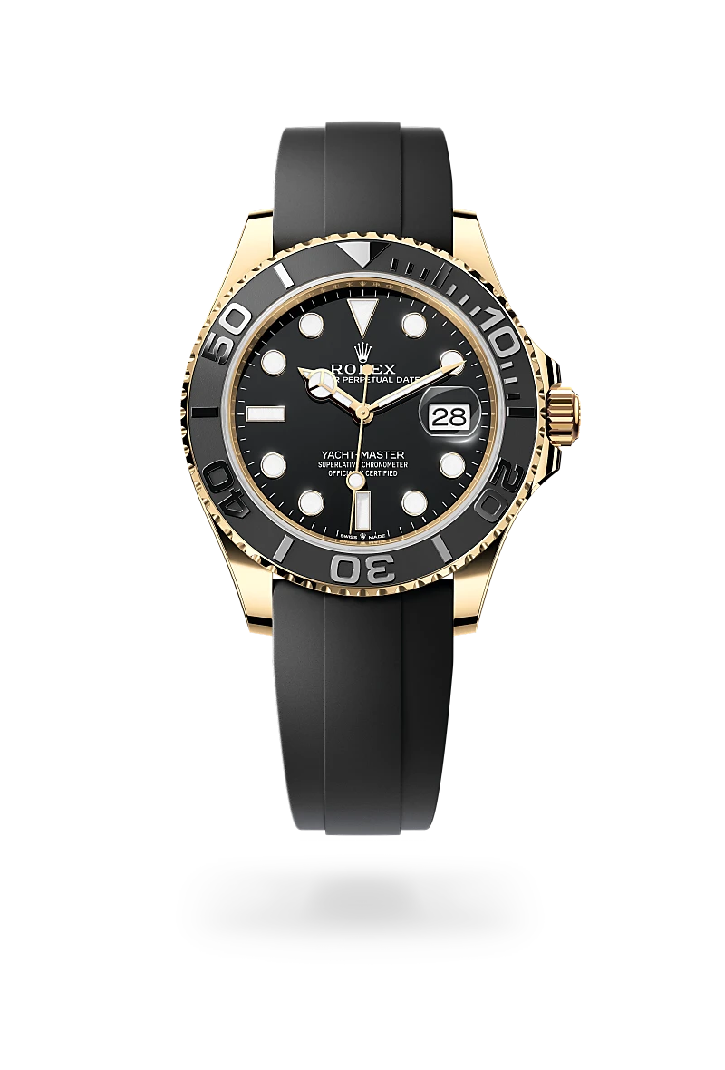 Rolex Yacht-Master 42 in 18 ct yellow gold with black dial, bidirectional rotatable black Cerachrom bezel and Oysterflex bracelet - Chang Ein Hong