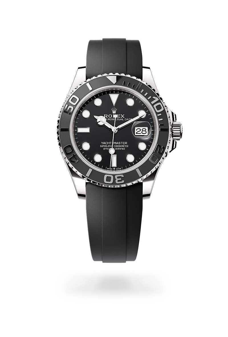 Rolex Yacht-Master 42 in 18 ct white gold with black dial, bidirectional rotatable black Cerachrom bezel and Oysterflex bracelet - Chang Ein Hong