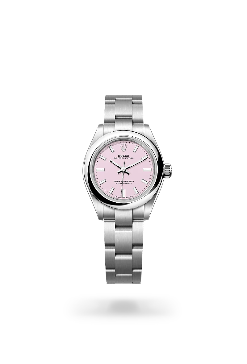 Rolex Oyster Perpetual 28 in Oystersteel with pink lacquer dial, domed bezel and Oyster bracelet - Chang Ein Hong