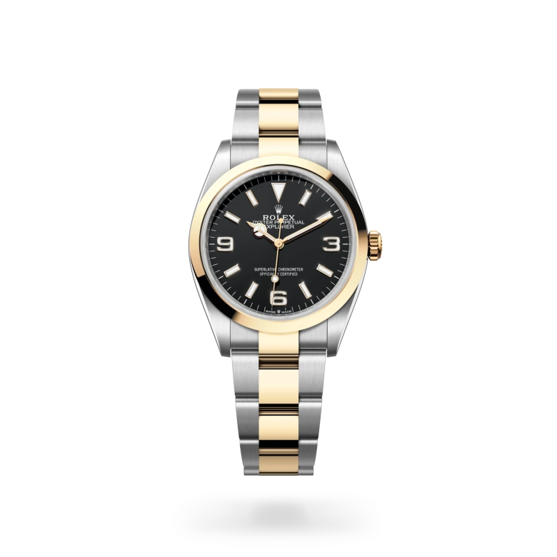 Rolex Explorer 36 in yellow Rolesor with black dial, Chromalight 3, 6 and 9 numerals and smooth yellow gold bezel - Chang Ein Hong