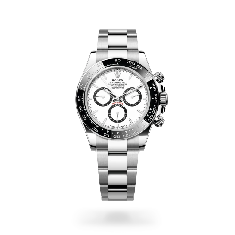 Rolex Cosmograph Daytona in Oystersteel with white dial, black subdials, black Cerachrom tachymeter bezel and Oyster bracelet - Chang Ein Hong