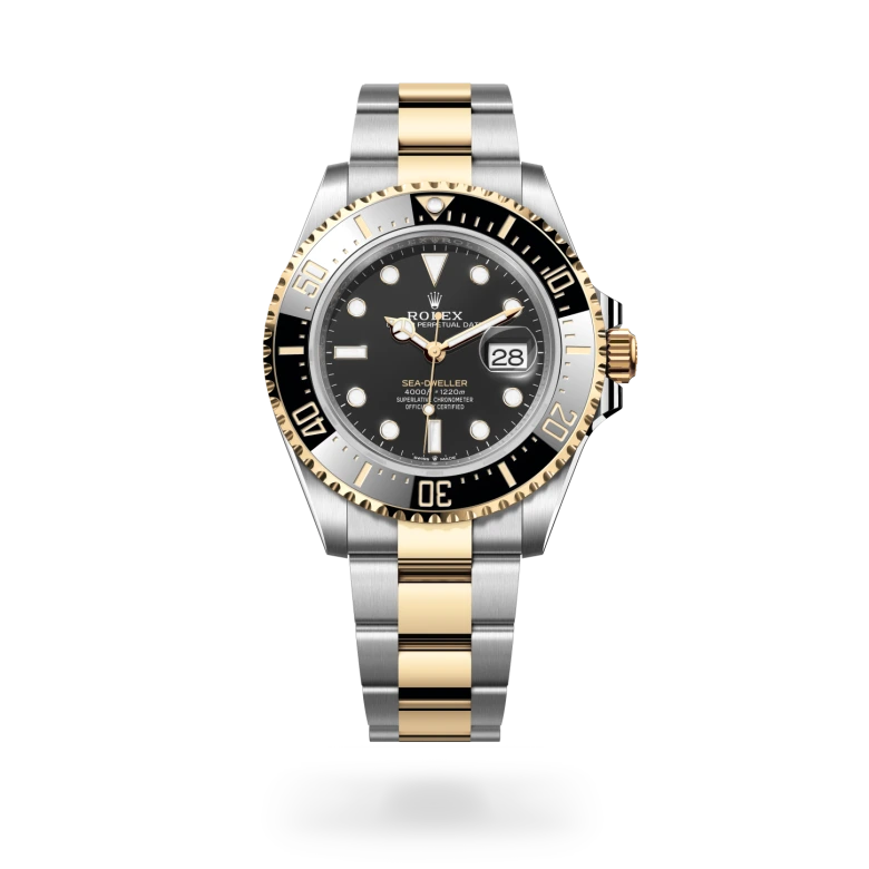 Rolex Sea-Dweller in yellow Rolesor with black dial, unidirectional rotatable black Cerachrom bezel and Oyster bracelet - Chang Ein Hong