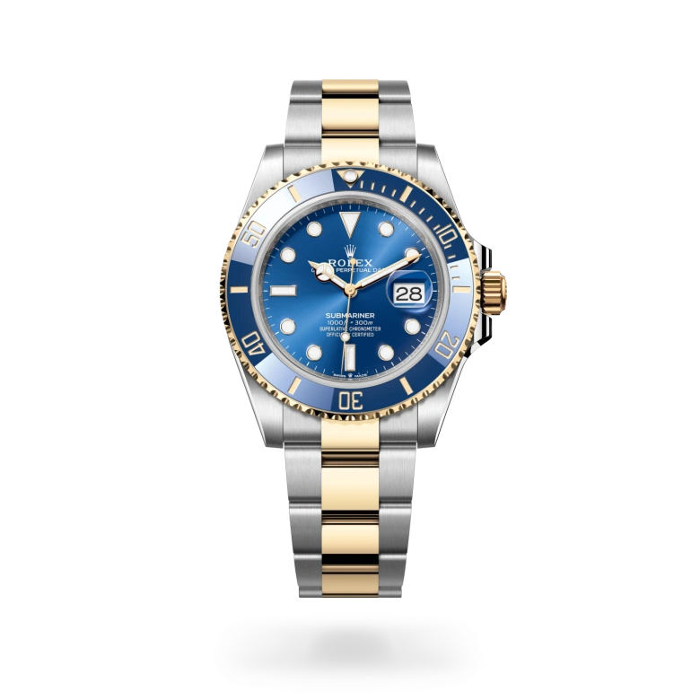 Rolex Submariner Date 41 mm in yellow Rolesor with blue dial, unidirectional rotatable blue Cerachrom bezel and Oyster bracelet - Chang Ein Hong