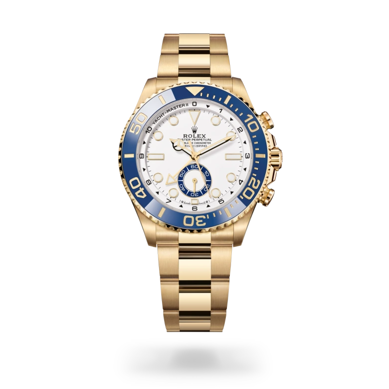 Rolex Yacht-Master II in 18 ct yellow gold with white dial, regatta countdown function, blue Cerachrom bezel and Oyster bracelet - Chang Ein Hong