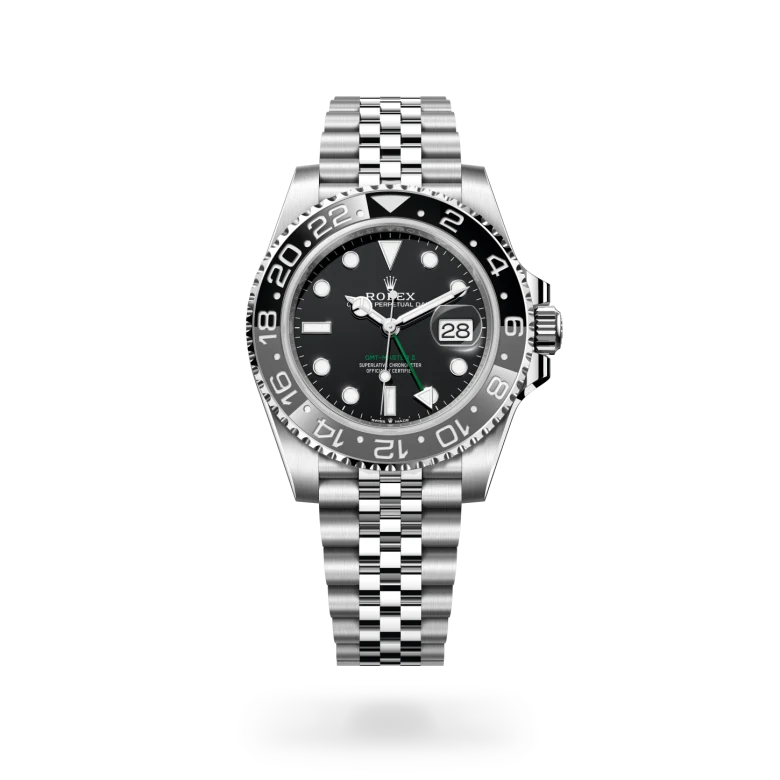 Rolex GMT-Master II in Oystersteel with black dial, bidirectional rotatable grey and black Cerachrom bezel and Jubilee bracelet - Chang Ein Hong