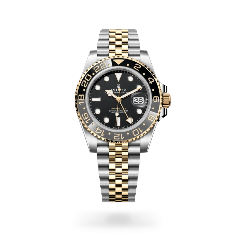 Rolex GMT-Master II in yellow Rolesor with black dial, bidirectional rotatable grey and black Cerachrom bezel and Jubilee bracelet - Chang Ein Hong