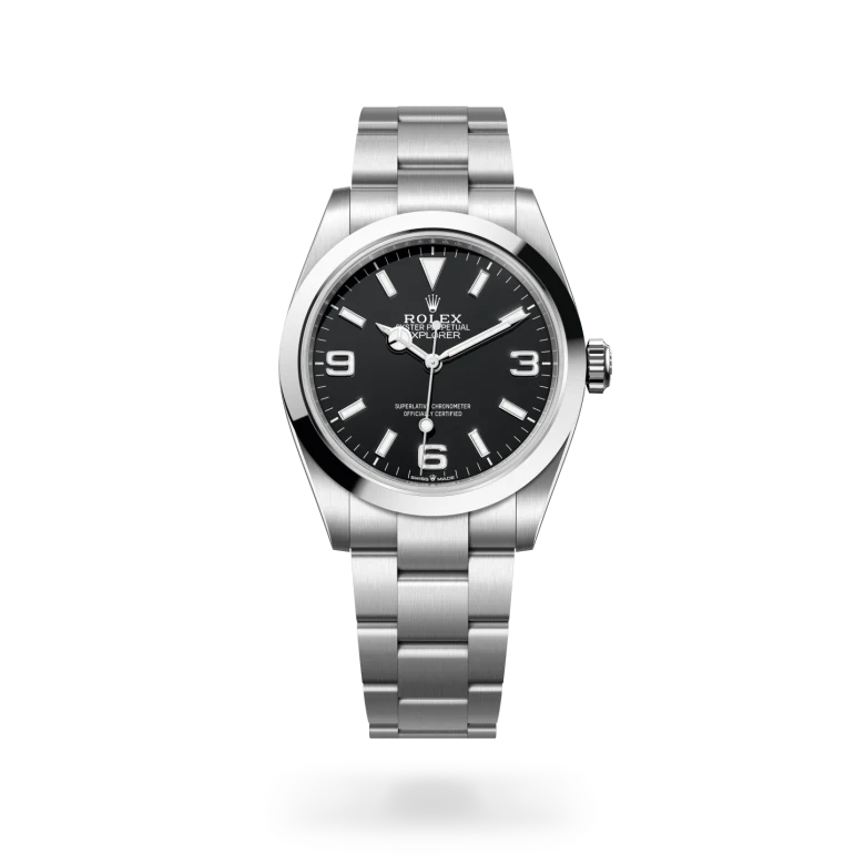 Rolex Explorer 40 in Oystersteel with black dial, Chromalight 3, 6 and 9 numerals and smooth bezel on Oyster bracelet - Chang Ein Hong