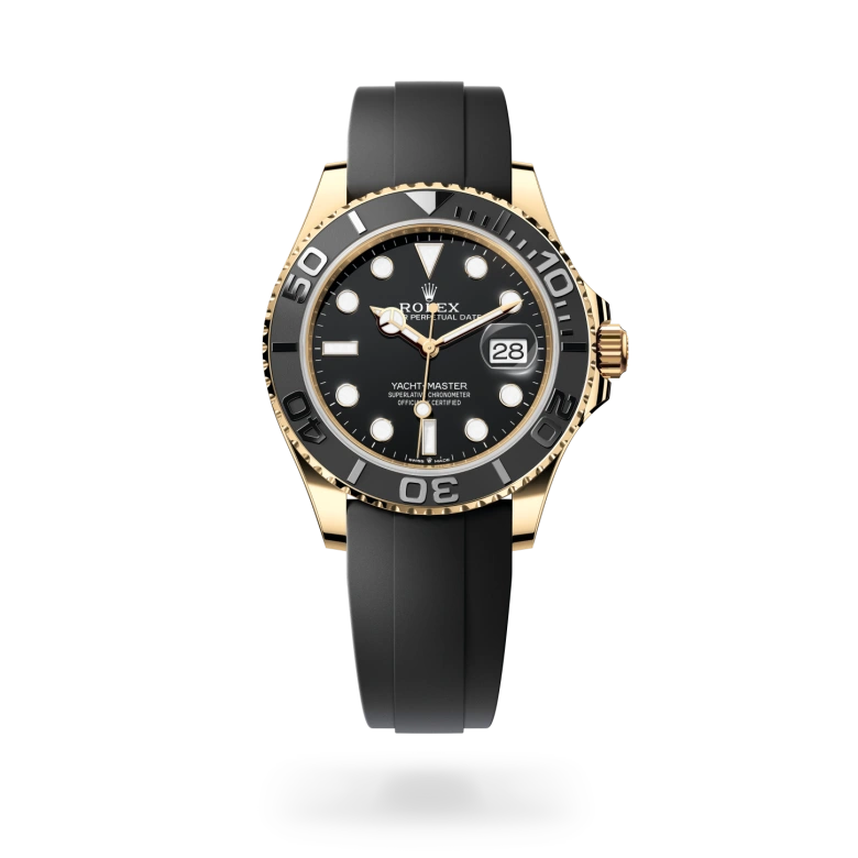 Rolex Yacht-Master 42 in 18 ct yellow gold with black dial, bidirectional rotatable black Cerachrom bezel and Oysterflex bracelet - Chang Ein Hong